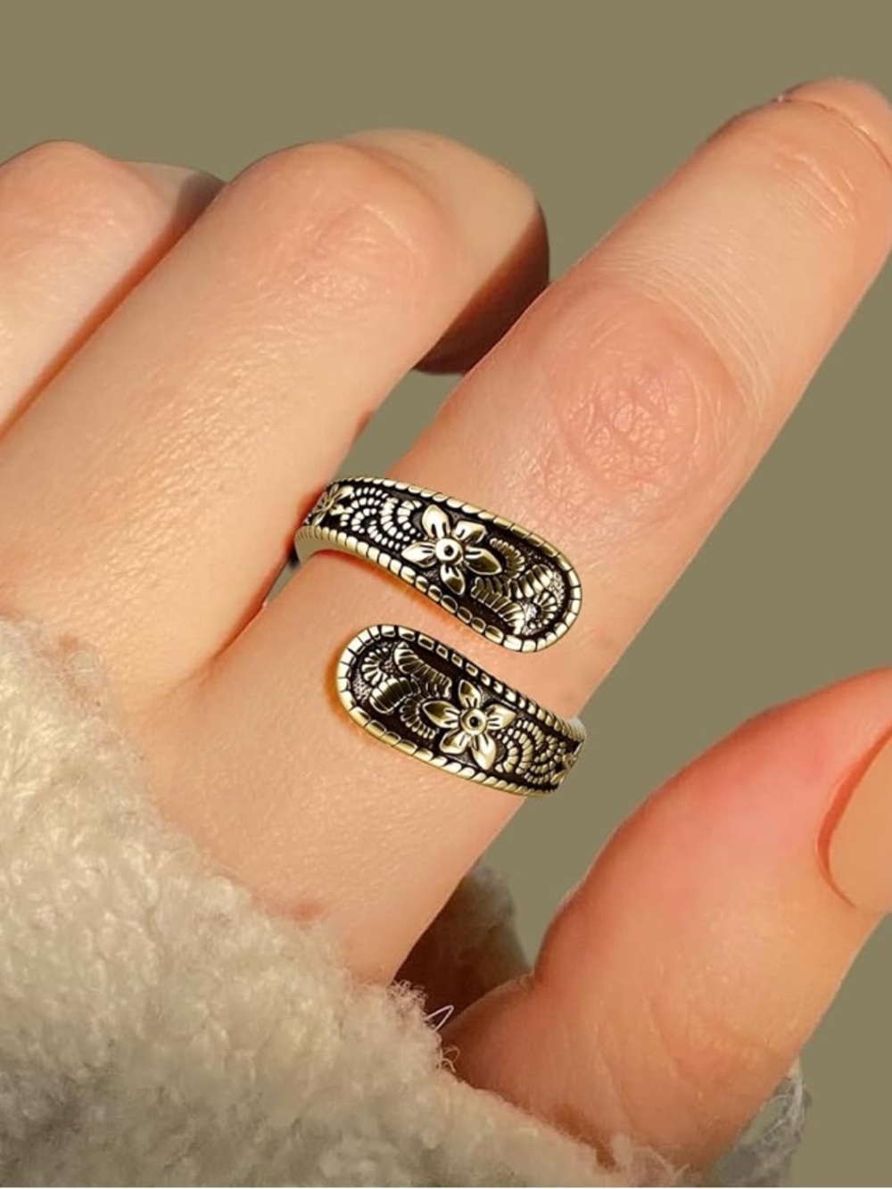 Vintage 14K Gold Plated Floral Filigree Open Band Ring